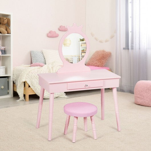 Kids Vanity Makeup Table & Chair Set Make Up Stool-White