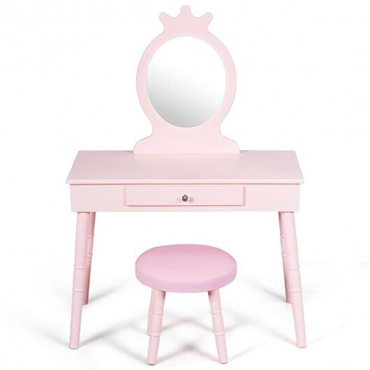 Kids Vanity Makeup Table & Chair Set Make Up Stool-White