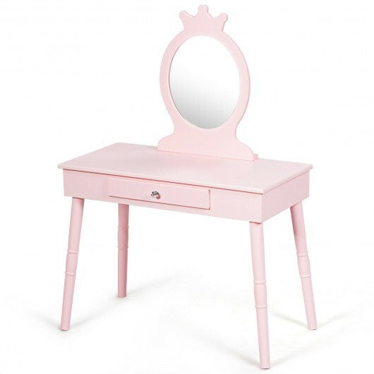 Kids Vanity Makeup Table & Chair Set Make Up Stool-White