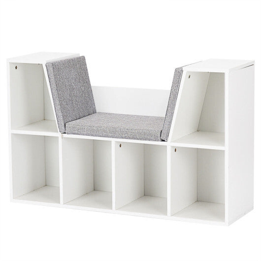 6-Cubby Kid Storage Bookcase Cushioned Reading Nook-Brown W2B