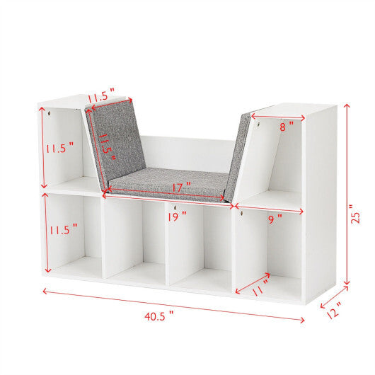 6-Cubby Kid Storage Bookcase Cushioned Reading Nook-Brown W2B