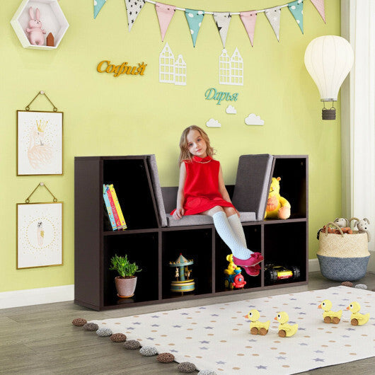 6-Cubby Kid Storage Bookcase Cushioned Reading Nook-Brown W2B