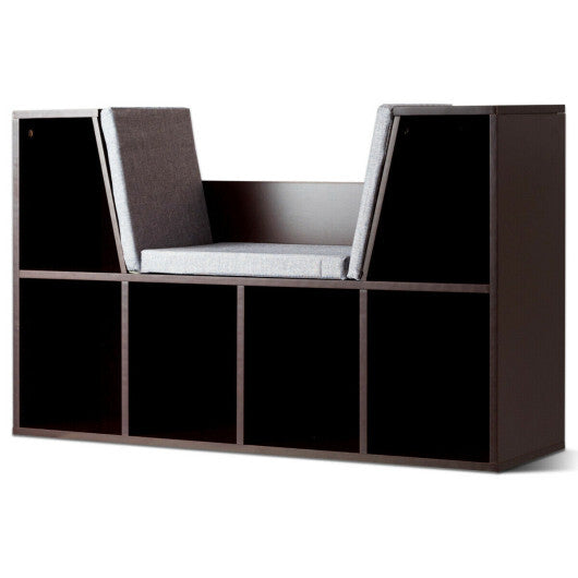 6-Cubby Kid Storage Bookcase Cushioned Reading Nook-Brown W2B