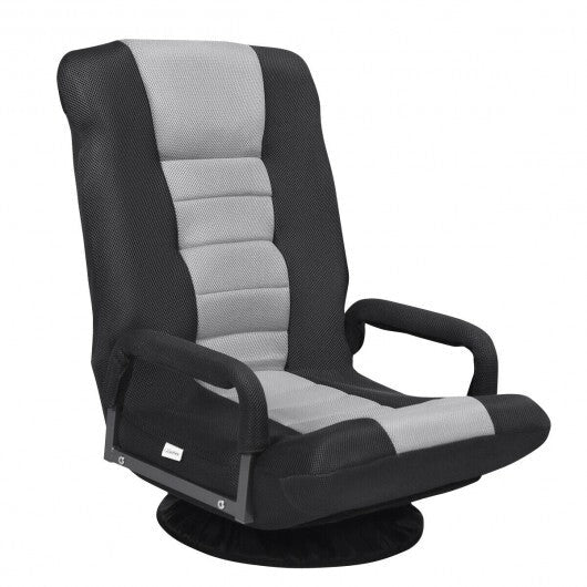 360-Degree Swivel Gaming Floor Chair with Foldable Adjustable Backrest-Gray W2B