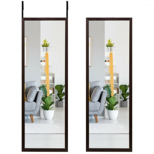Full Length Metal Door Mirror with Adjustable Hook-Coffee W2B