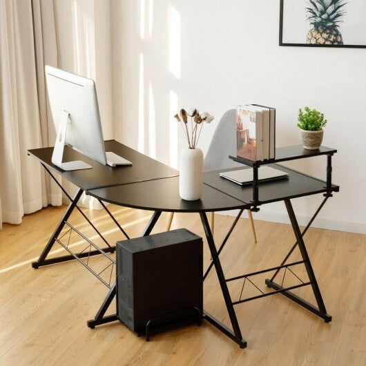 L-Shaped Desk Reversible Corner Computer Desk with Movable Shelf and CPU Stand-Rustic Brown
