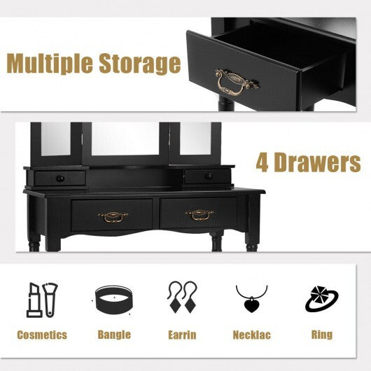 Simple Vanity Set with Tri-Folding Mirror Drawers and Storage Shelf-White W2B