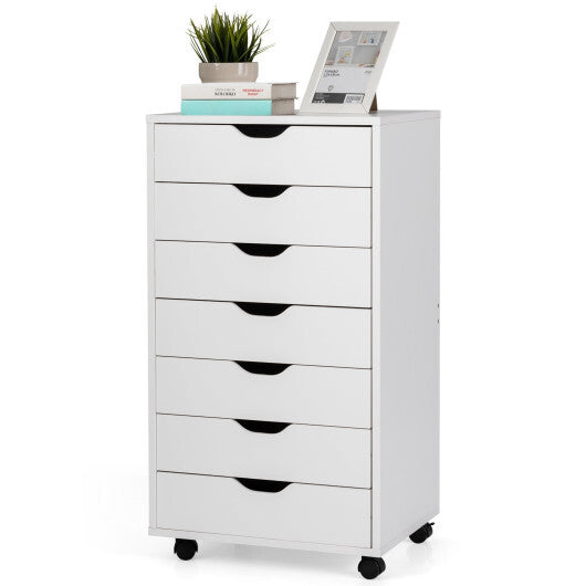 7-Drawer Chest Storage Dresser Floor Cabinet Organizer with Wheels-White W2B