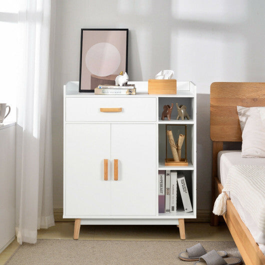 Floor Storage Cabinet Free Standing Cupboard Chest with 1 Drawer-Black W2B