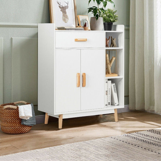 Floor Storage Cabinet Free Standing Cupboard Chest with 1 Drawer-Black W2B