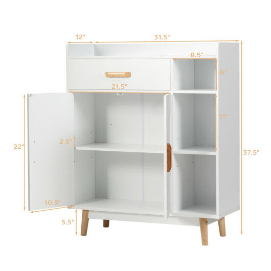 Floor Storage Cabinet Free Standing Cupboard Chest with 1 Drawer-Black W2B