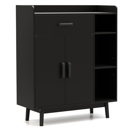 Floor Storage Cabinet Free Standing Cupboard Chest with 1 Drawer-Black W2B