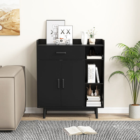 Floor Storage Cabinet Free Standing Cupboard Chest with 1 Drawer-Black W2B