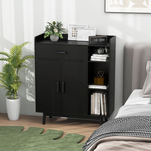 Floor Storage Cabinet Free Standing Cupboard Chest with 1 Drawer-Black W2B