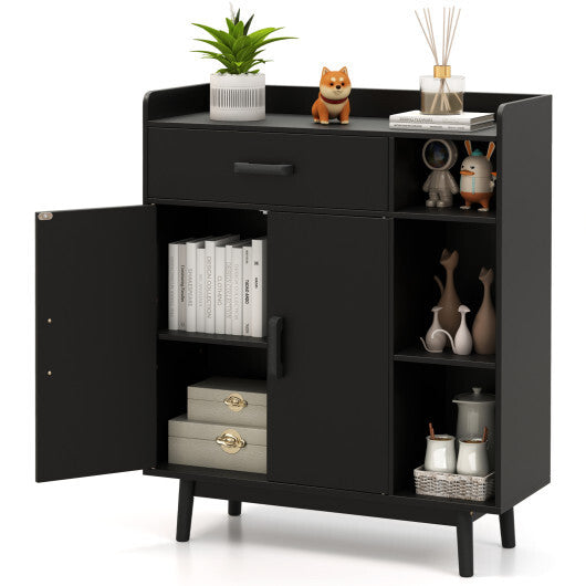 Floor Storage Cabinet Free Standing Cupboard Chest with 1 Drawer-Black W2B