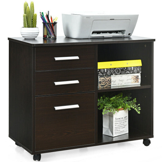 3-Drawer Mobile Lateral File Cabinet Printer Stand-Black W2B