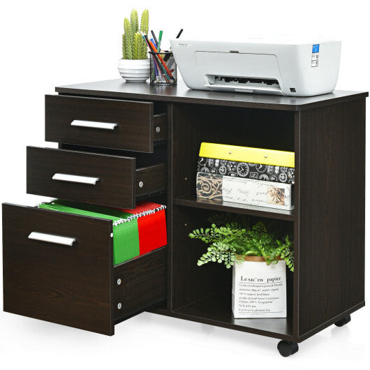3-Drawer Mobile Lateral File Cabinet Printer Stand-Black W2B