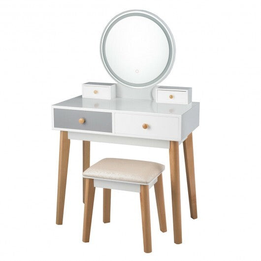 Makeup Dressing Table with 4 Drawers and Lighted Mirror