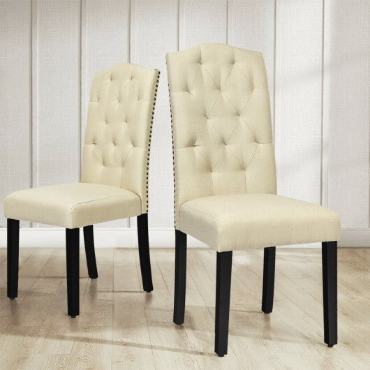 Set of 2 Tufted Upholstered Dining Chairs-Gray