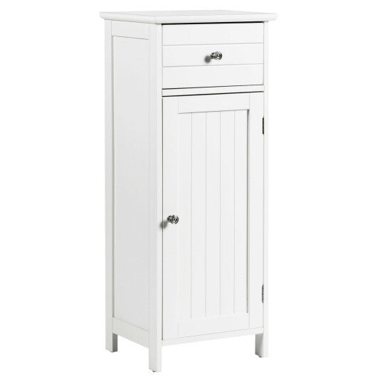 Wooden Bathroom Floor Storage Cabinet with Drawer and Shelf W2B
