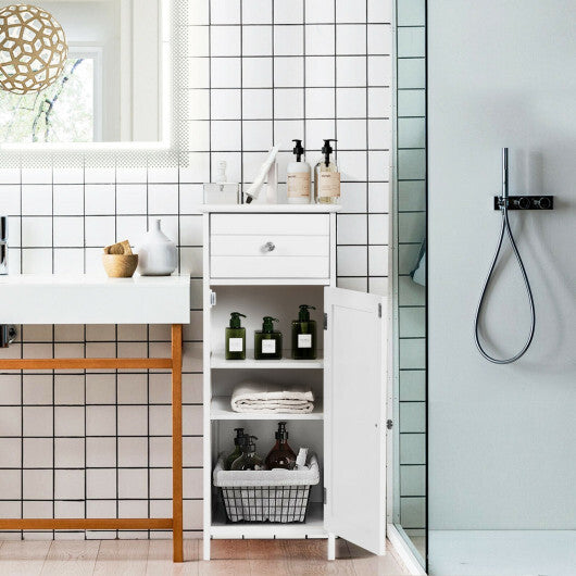 Wooden Bathroom Floor Storage Cabinet with Drawer and Shelf W2B