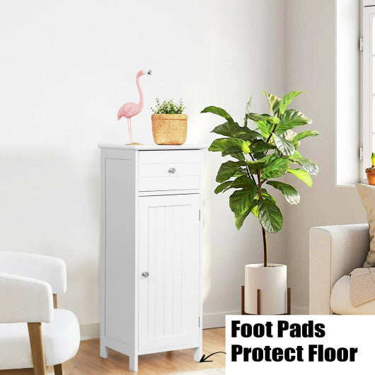 Wooden Bathroom Floor Storage Cabinet with Drawer and Shelf W2B