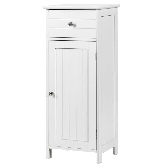 Wooden Bathroom Floor Storage Cabinet with Drawer and Shelf W2B