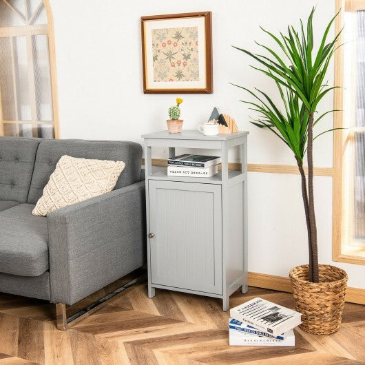 Bathroom Wooden Floor Cabinet with Multifunction Storage Rack-Gray W2B
