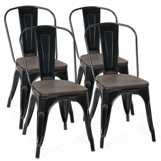 18 Inch Height Set of 4 Stackable Style Metal Wood Dining Chair-Dark Green