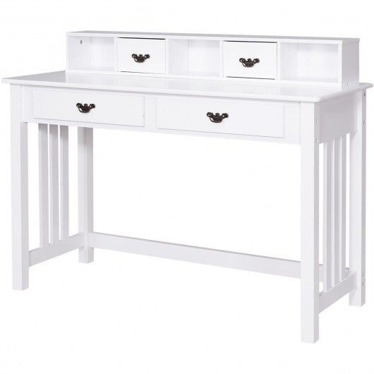 Home Office Writing Desk with 4 Drawer Computer Study Table - Color: White W2B