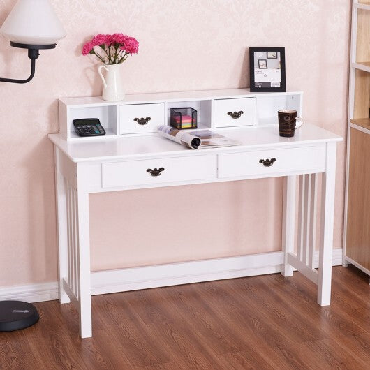 Home Office Writing Desk with 4 Drawer Computer Study Table - Color: White W2B