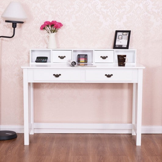 Home Office Writing Desk with 4 Drawer Computer Study Table - Color: White W2B