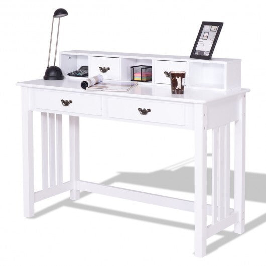 Home Office Writing Desk with 4 Drawer Computer Study Table - Color: White W2B