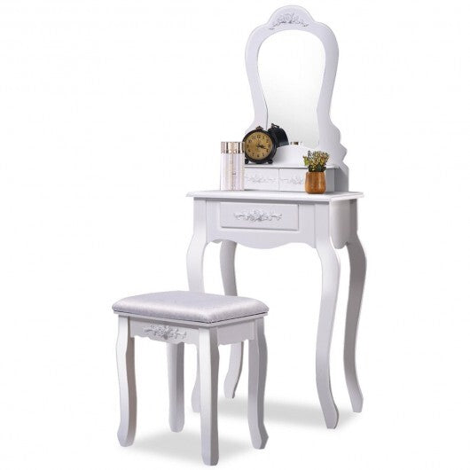 Makeup Dressing Table and Bench 3 Drawers and Cushioned Stool for Girls-White