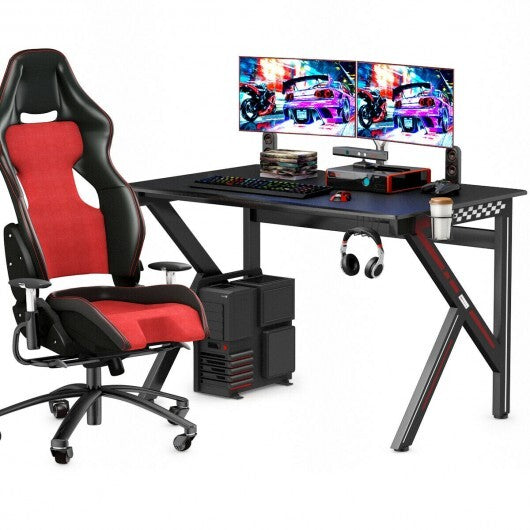 K-Shaped Gaming Desk with Cup Holder Headphone
