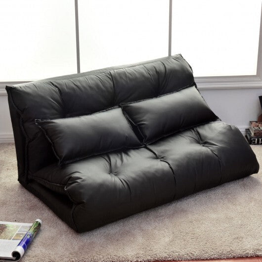 Foldable PU Leather Leisure Floor Sofa Bed with 2 Pillows-Black - Color: Black W2B