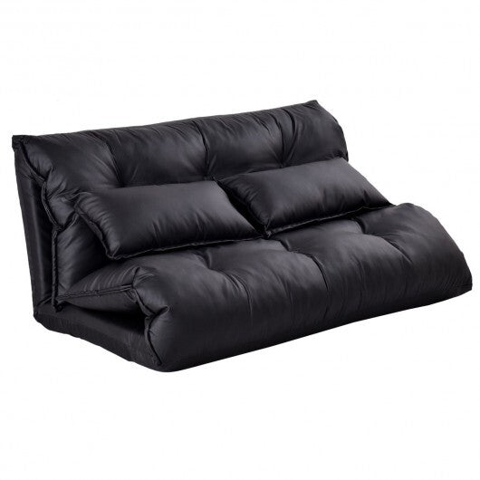 Foldable PU Leather Leisure Floor Sofa Bed with 2 Pillows-Black - Color: Black W2B