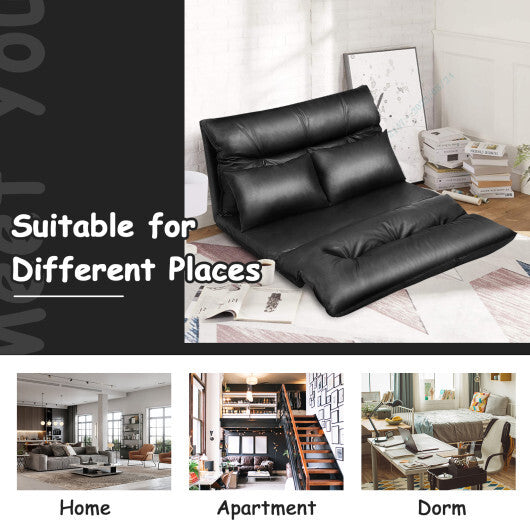Foldable PU Leather Leisure Floor Sofa Bed with 2 Pillows-Black W2B