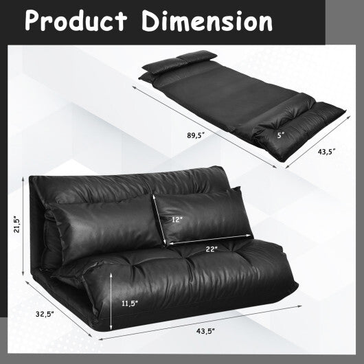 Foldable PU Leather Leisure Floor Sofa Bed with 2 Pillows-Black W2B