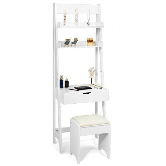 3-in-1 Modern Shelf Vanity Set with Flip Top Mirror and 6 Makeup Organizers W2B