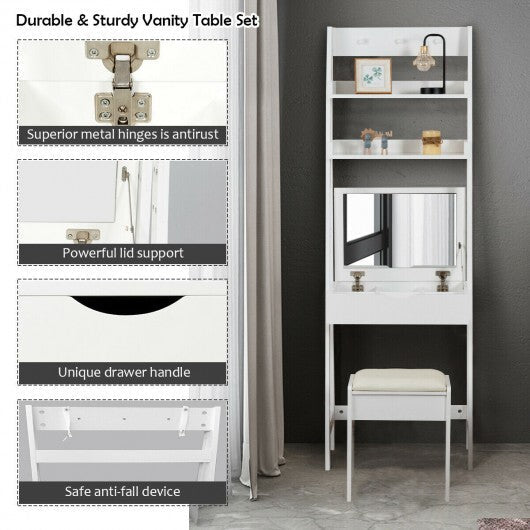 3-in-1 Modern Shelf Vanity Set with Flip Top Mirror and 6 Makeup Organizers W2B