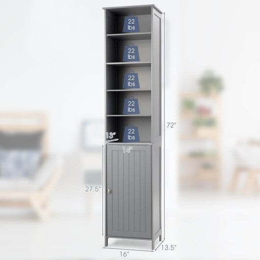 72 Inches Free Standing Tall Floor Bathroom Storage Cabinet-Gray