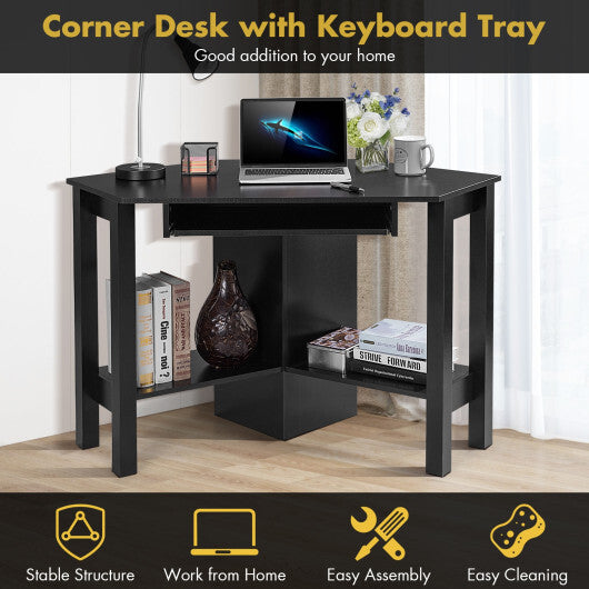 Wooden Study Computer Corner Desk with Drawer-White