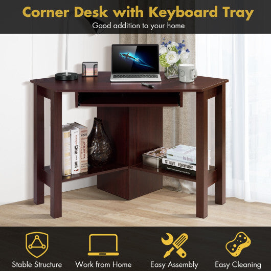 Wooden Study Computer Corner Desk with Drawer-White