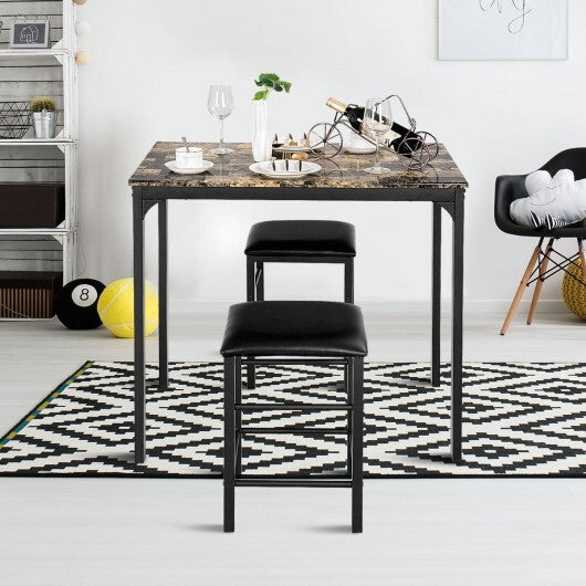 3 Piece Counter Height Dining Set Faux Marble Table-Brown