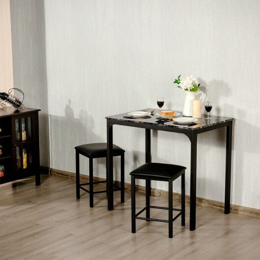3 Piece Counter Height Dining Set Faux Marble Table-Brown