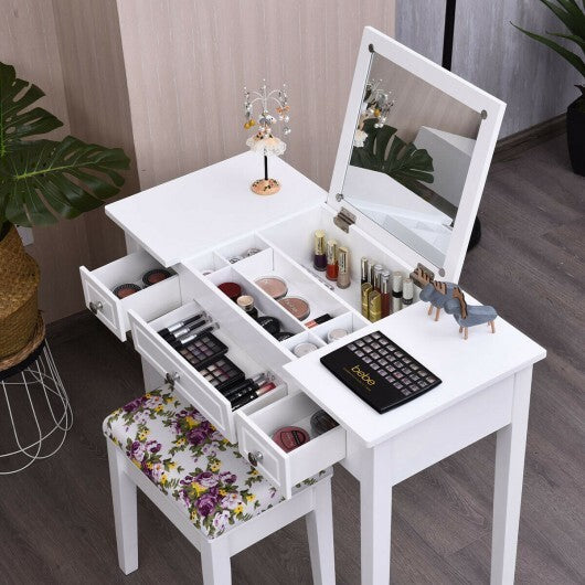 Vanity Dressing Table Set with Flip Top Mirror and 3 Drawers