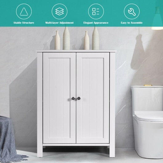 2-Door Bathroom Floor Storage Cabinet with Adjustable Shelf W2B