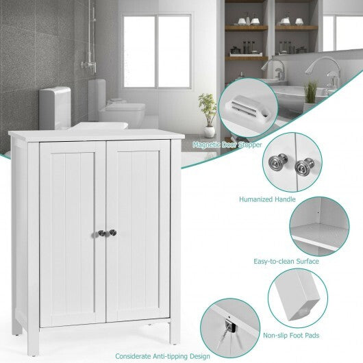 2-Door Bathroom Floor Storage Cabinet with Adjustable Shelf W2B