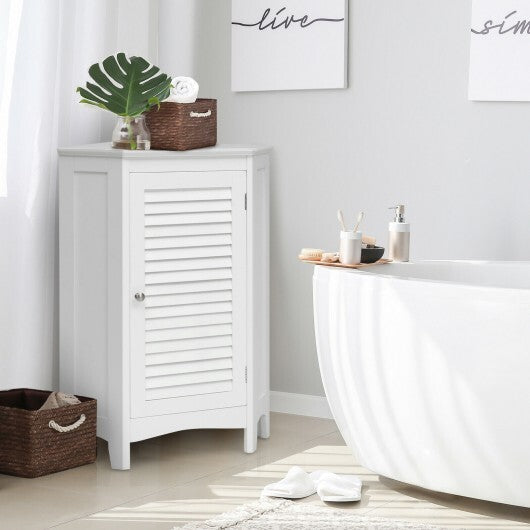 Corner Storage Cabinet Free Standing Bathroom Cabinet with Shutter Door W2B